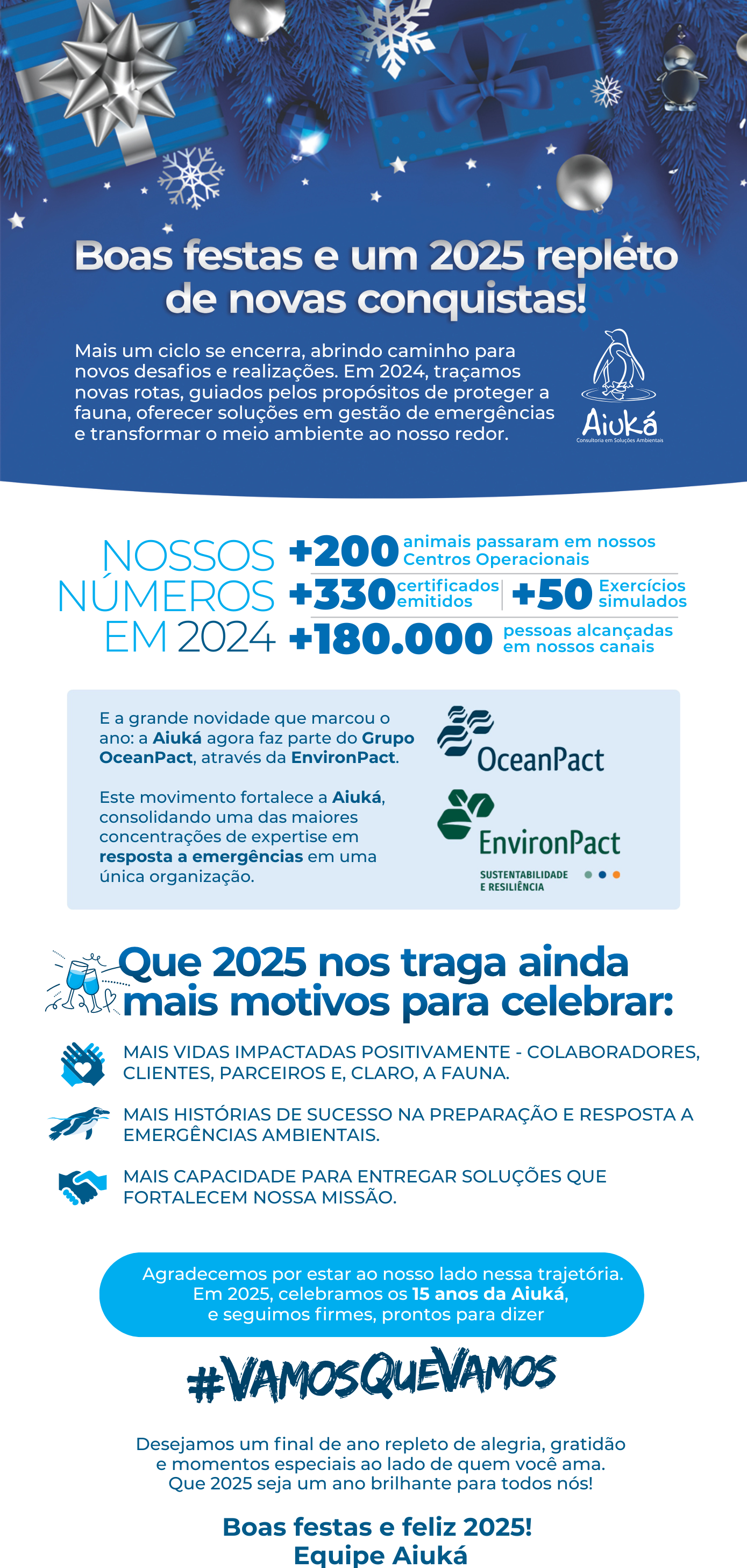 Boas festas e um 2025 repleto de novas conquistas! São os votos da Aiuká para você!